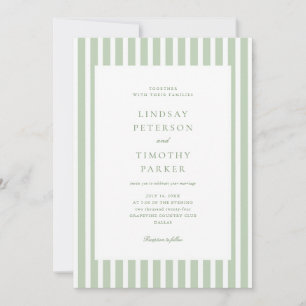 All In One QR Sage Green Stripes Wedding Invitation