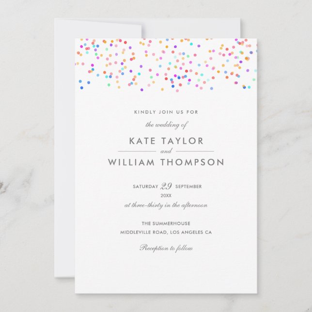 All In One Rainbow Confetti Wedding Invitation (Front)