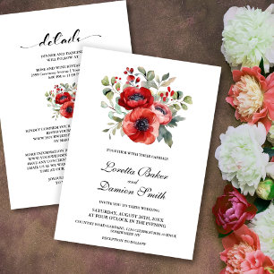 All In One Red Floral Wedding Invitation