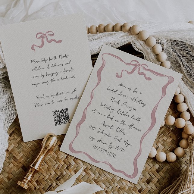 All in One Romantic Bow Handwritten Bridal Shower Invitation (Creator Uploaded)