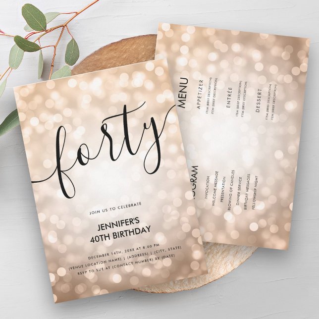 All In One Rose Gold Glitter Lights 40 Birthday  Invitation (All In One Rose Gold Glitter Lights 40 Birthday Invitation)