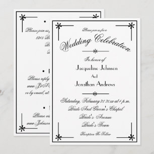 All In One RSVP Delicate Black & White Wedding Invitation