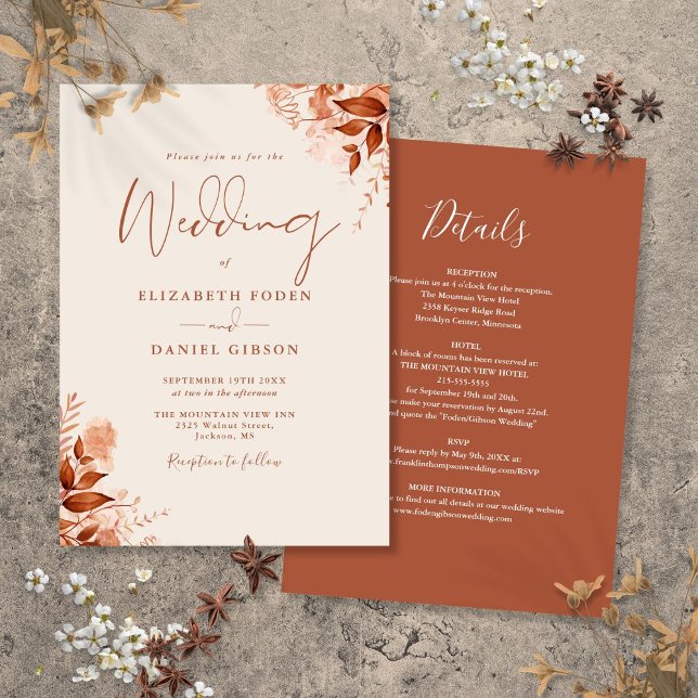 All In One Rustic Autumn Fall Floral Wedding Invitation (All In One Rustic Autumn Fall Floral Wedding Invitation)