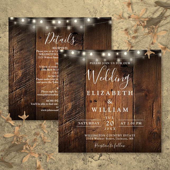 All In One Rustic Barn Wood String Lights Wedding Invitation (All In One Rustic Barn Wood String Lights Wedding Invitation)