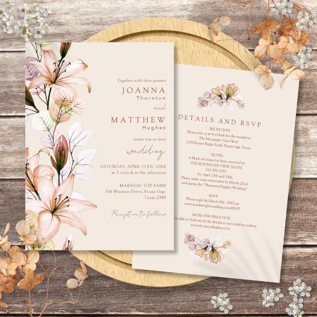All In One Rustic Boho Floral Autumn Fall Wedding Invitation (All In One Rustic Boho Floral Autumn Fall Wedding Invitation)