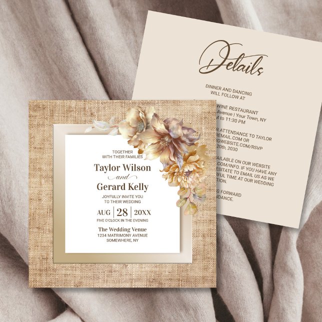 All In One Rustic Burlap Floral Wedding Invitation (Creator Uploaded)