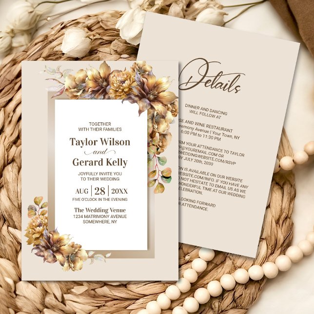 All In One Rustic Burnt Orange Floral Wedding Invitation (Creator Uploaded)