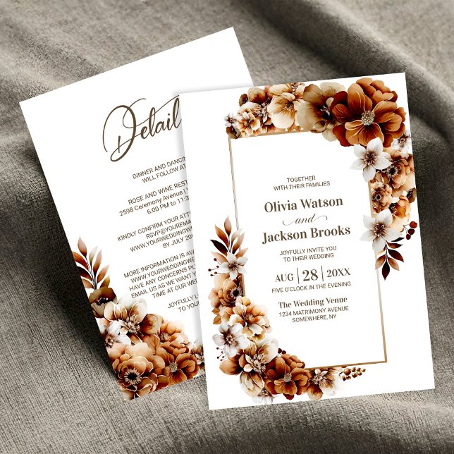 All In One Rustic Burnt Orange Floral Wedding Invitation (Creator Uploaded)