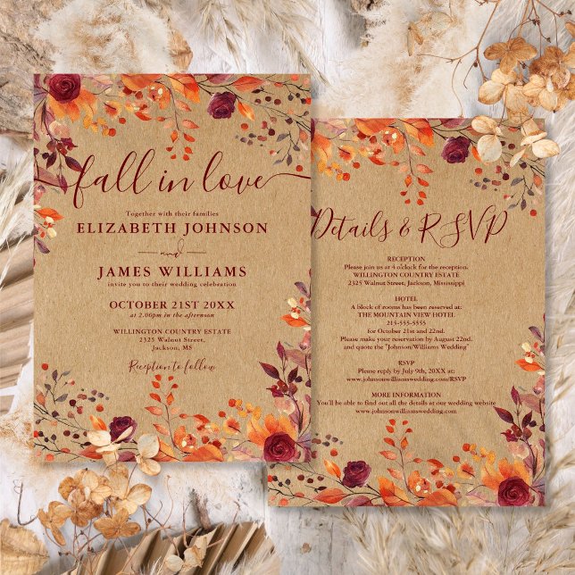 All In One Rustic Fall In Love Floral Wedding Invitation (All In One Rustic Fall In Love Floral Wedding Invitation)