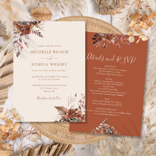 All In One Rustic Floral Autumn Fall Wedding Invitation