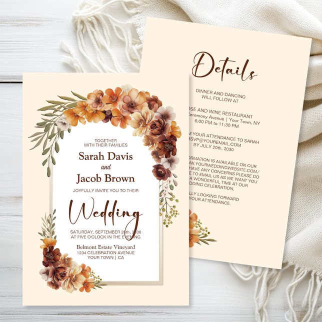 All in One Rustic Floral Cream Arch Wedding Invitation (Creator Uploaded)