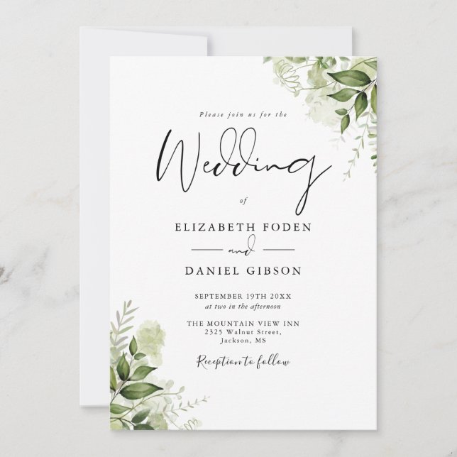 All In One Rustic Greenery Leaves Wedding Invitation (Front)