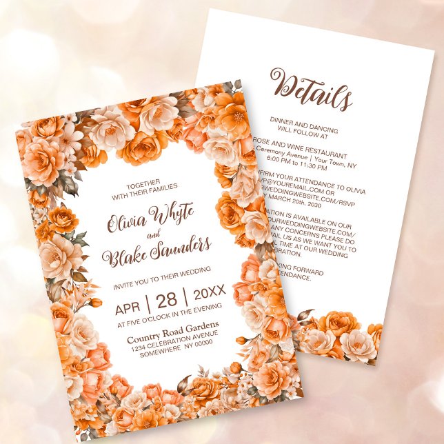 All In One Rustic Orange Floral Wedding Invitation (Creator Uploaded)