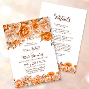 All In One Rustic Orange Floral Wedding Invitation
