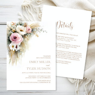 All in One Rustic Pink an White Floral Wedding Invitation