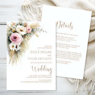 All in One Rustic Pink and White Floral Wedding Invitation