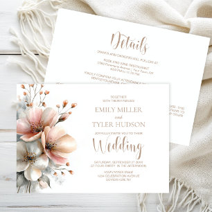 All in One Rustic Pink Floral Wedding Invitation