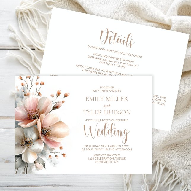 All in One Rustic Pink Floral Wedding Invitation (Creator Uploaded)