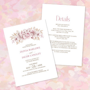 All in One Rustic Pink Floral Wedding Invitation