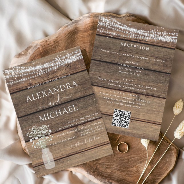 All In One Rustic QR Code Country Jar Wedding  Invitation (Creator Uploaded)