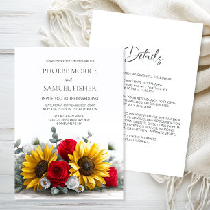 All in One Rustic Sunflower and Red Rose Wedding Invitation
