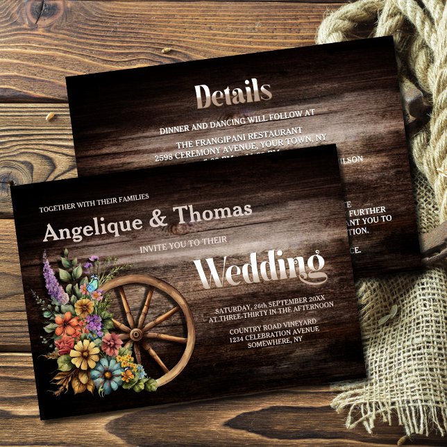 All In One Rustic Wood Floral Wedding Invitation (Creator Uploaded)