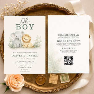 All in One Safari Animals Couples Baby Shower Invitation