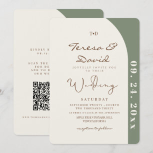 All in One Sage Green & Cream Modern Wedding Invitation