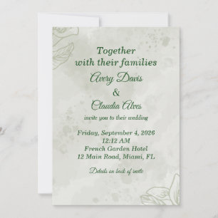All in One Sage Green French Floral Wedding Invita Invitation