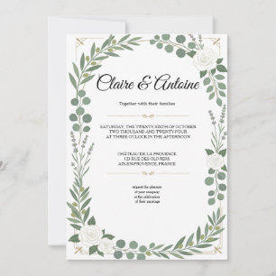 All in One Sage Green French Floral Wedding Invitation