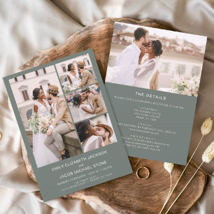 All In One Sage Green Minimalist Photo Wedding Invitation