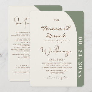 All in One Sage Green Modern Wedding Invitation