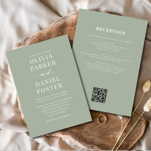 All in One Sage Green QR Code Wedding Invitation (Creator Uploaded)