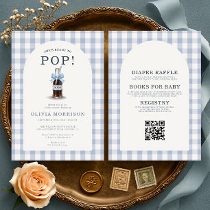 All in One She's Ready to Pop Boy Baby Shower Invitation