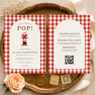 All in One She's Ready to Pop Gingham Baby Shower Invitation