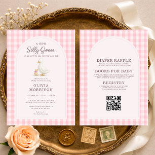 All in One Silly Goose Pink Gingham Baby Shower Invitation