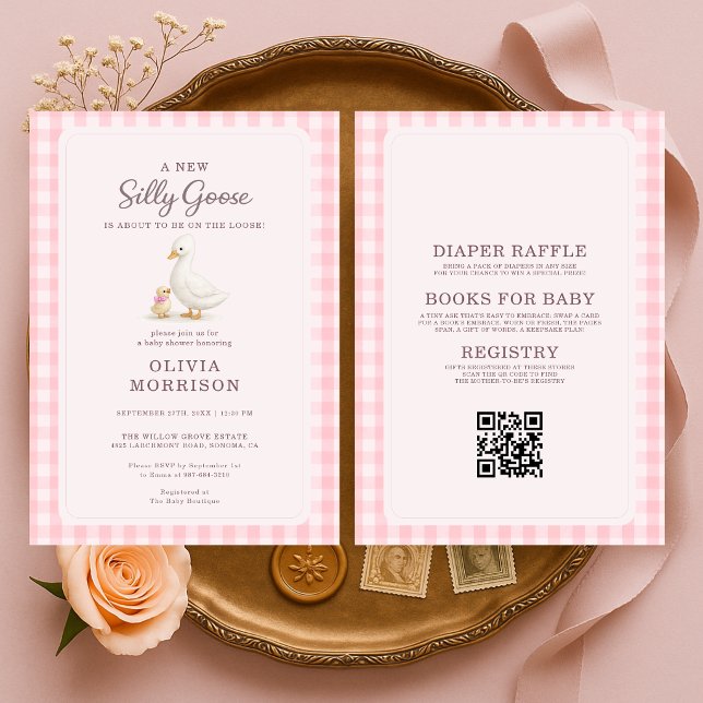 All in One Silly Goose Pink QR Code Baby Shower Invitation (Creator Uploaded)