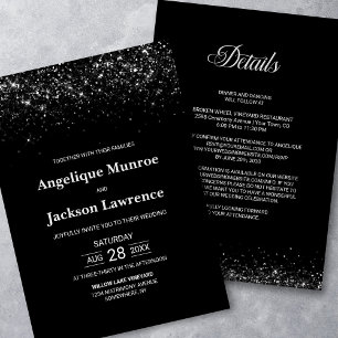 All In One Silver Glitter Black Wedding Invitation