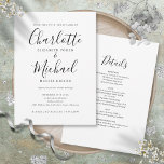 All In One Simple Black And White Script Wedding Invitation<br><div class="desc">Featuring signature style names,  this elegant black and white wedding invitation can be personalized with all your special wedding day information on the reverse including your RSVP,  accommodation,  and additional details. Designed by Thisisnotme©</div>