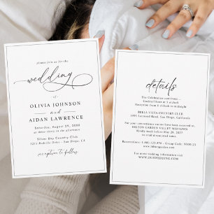 All-In-One Simple Classic Black & White Wedding Invitation