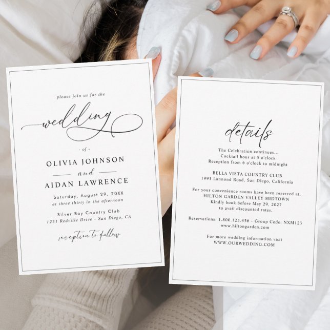 All-In-One Simple Classic Black & White Wedding  Invitation (Creator Uploaded)