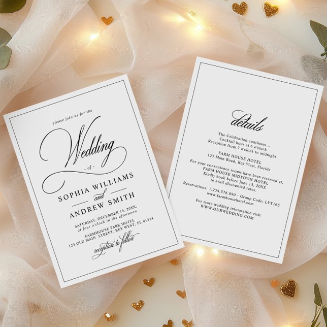 All-In-One Simple Classic Black & White Wedding Invitation (Creator Uploaded)