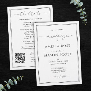 All in One Simple Minimal Black and White Wedding Invitation