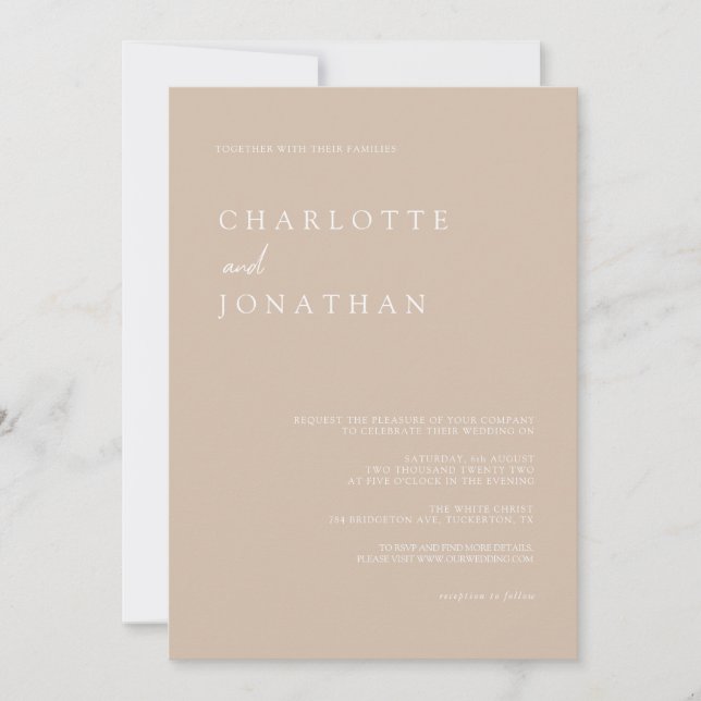 All in One Simple Modern Script Taupe Pink Wedding Invitation (Front)