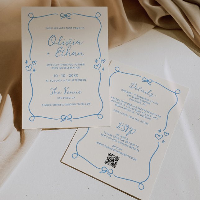 All In One Soft Blue Hand Drawn Wedding Invitation (Creator Uploaded)