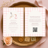 All in One Stork Gingham Pink Girl Baby Shower