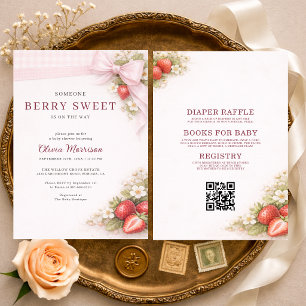 All in One Strawberry Bow Berry Baby Shower Invitation