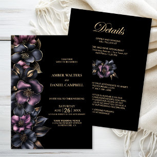 All in One Stylish Dusty Pink Grey Floral Wedding Invitation