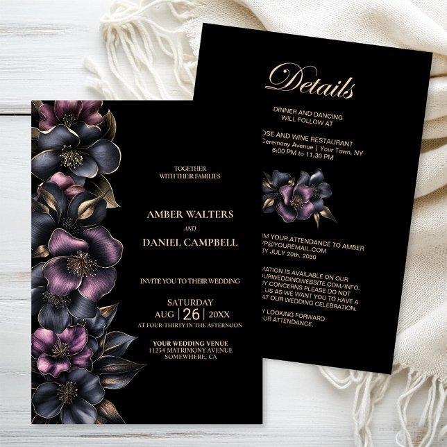 All in One Stylish Dusty Pink Grey Floral Wedding Invitation (Creator Uploaded)