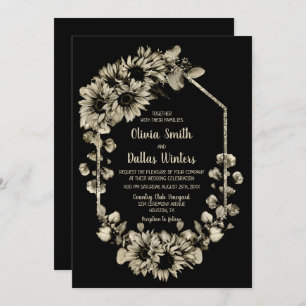 All In One Sunflower Black Wedding Invitation